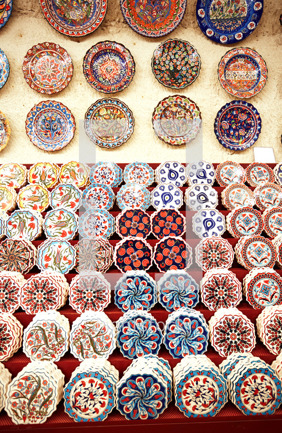 colorful plates at a shop 
