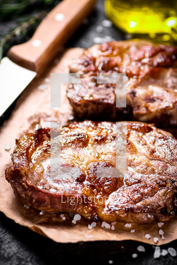 Grilled pork steak with rosemary. High quality photo