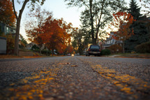 asphalt on a neighborhood road in fall 