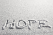 Hope written in fresh snow