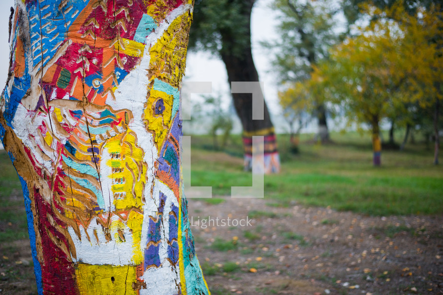 Painted tree trunks