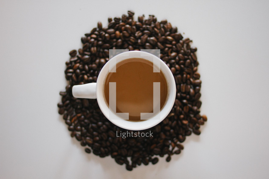 coffee mug and coffee beans 