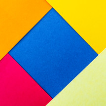 yellow, red, blue papers 