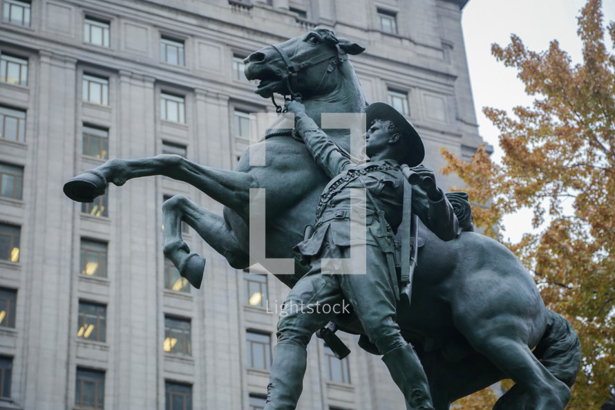 soldier with a horse statue 