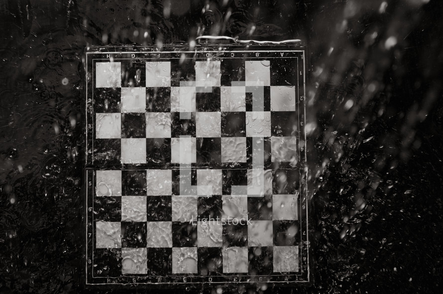 Chessboard under the rain