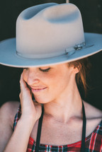 a woman in a mountain hat 