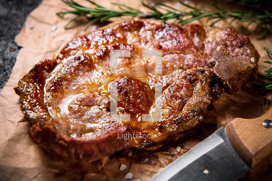 Grilled pork steak with rosemary. High quality photo