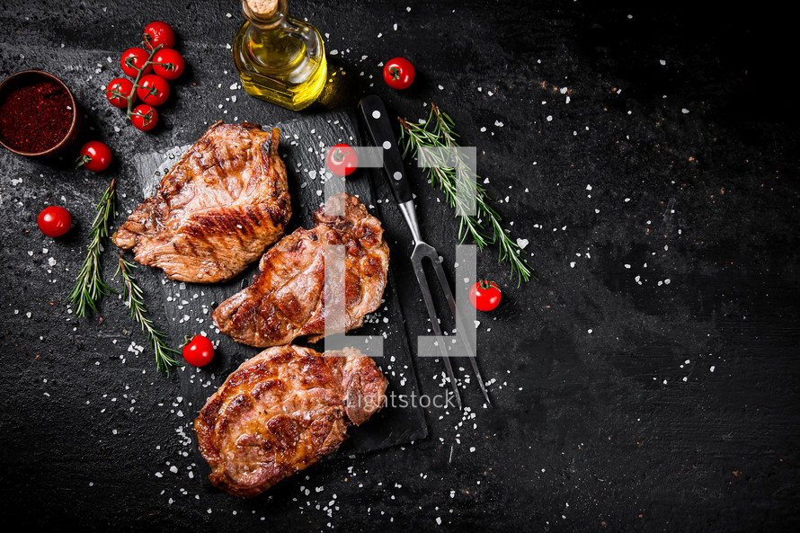 Grilled pork steak with rosemary. High quality photo