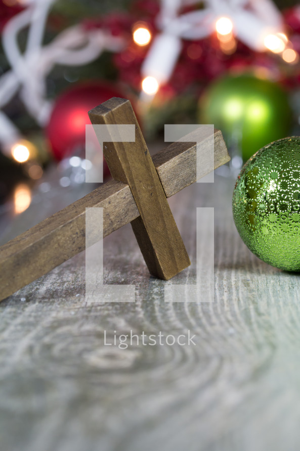 cross and Christmas decorations 