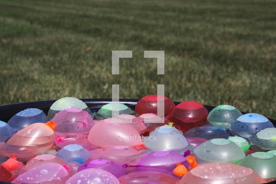 water balloons in a tub