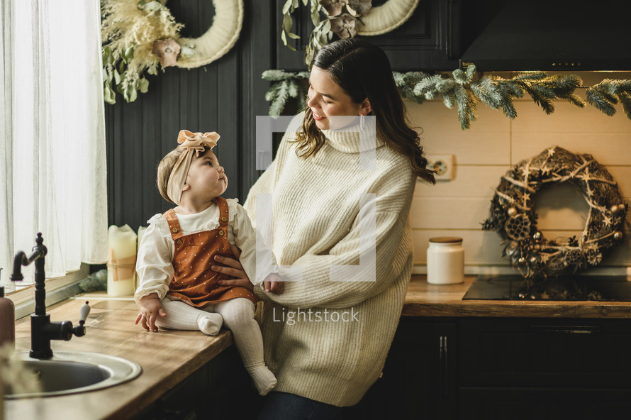 mother and daughter at Christmas 