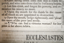 Who can find a virtuous woman? for her price is far above rubies.