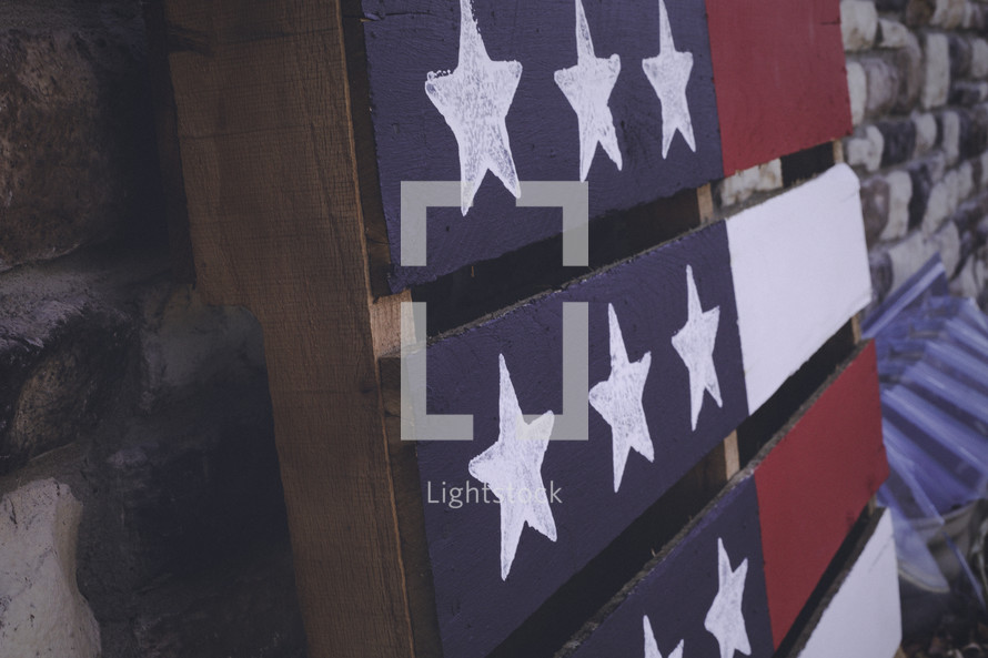 American flag painted on an old crate 