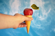 Conceptual Vegan Ice Cream cone with Apple fruit