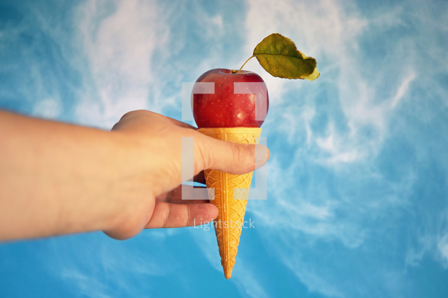 Conceptual Vegan Ice Cream cone with Apple fruit