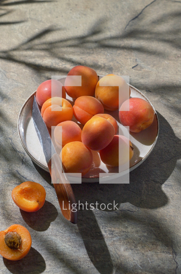 Delicious Ripe Sweet Apricots On Stone Table