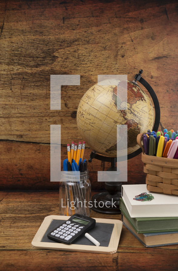 Back to School Themed Background on a Wooden Table