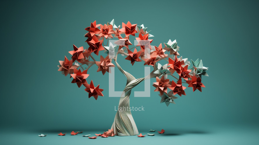 Origami tree with fall leaves. 