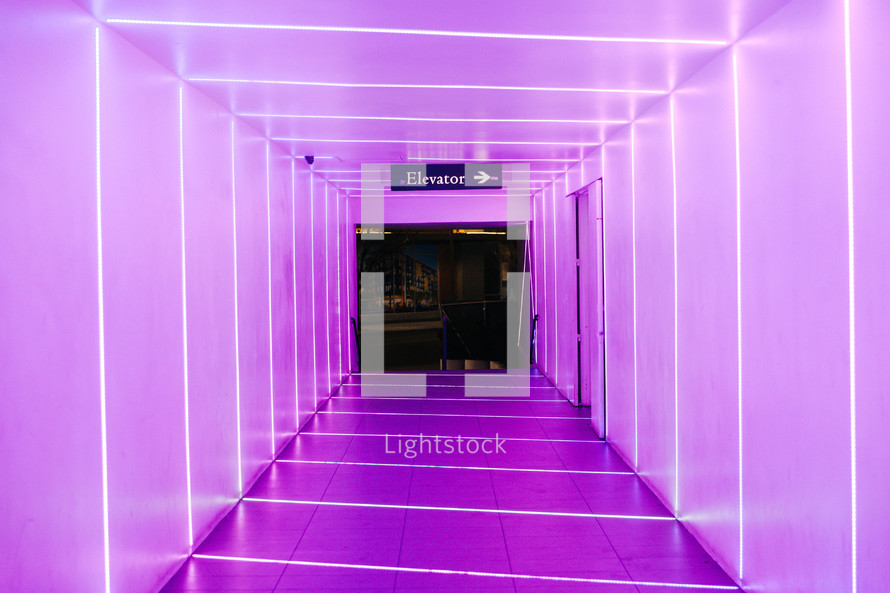 purple illuminated hallway 