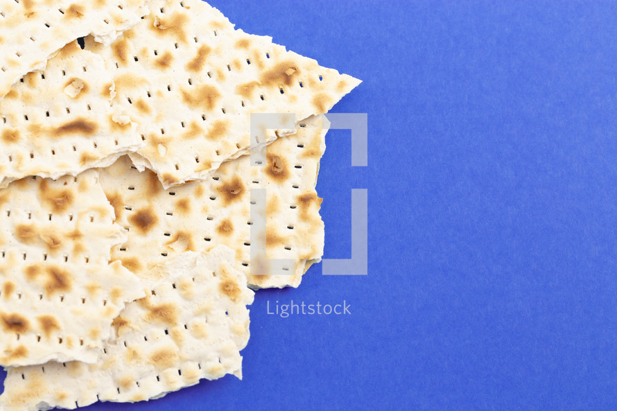 Matzah Bread Unleavened Bread on a Bright Blue Background