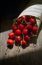Closeup Cherry Fruits on Wooden Table
