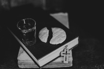 communion elements on a Bible 