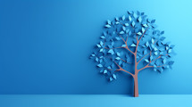 Origami tree on a blue background.