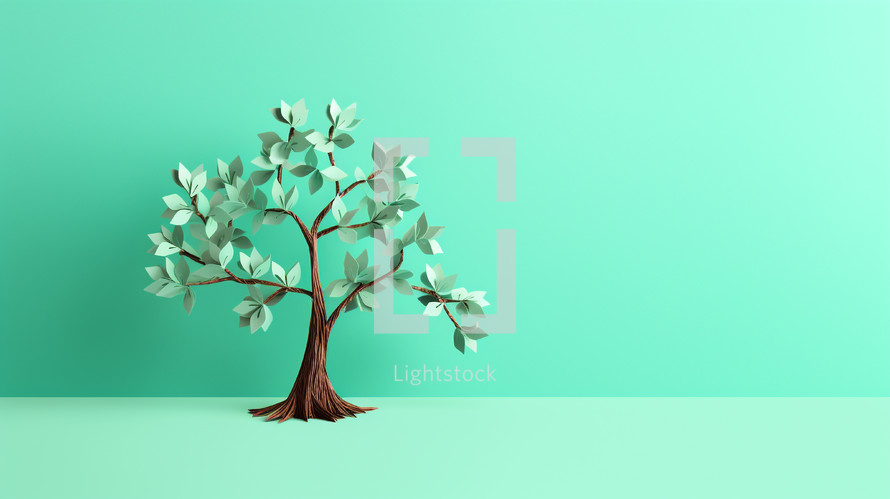 Origami tree on a mint background.