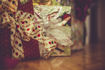 Wrapped Christmas presents. 