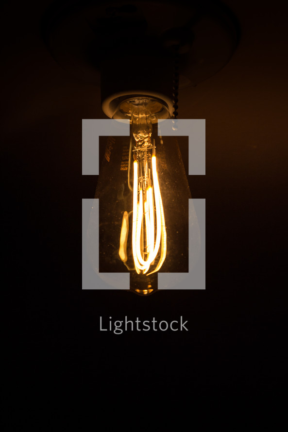glowing filaments in an Edison bulb