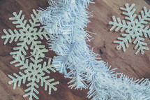 white wreath and snowflake decorations
