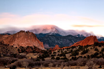Pikes Peak and garden of the Gods at sunrise