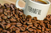 Thankful Coffee Mug with Coffee Beans