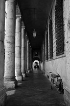 columns along a long hallway 
