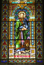 stained glass window of Saint Marcus
