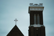 brick church steeple and roof 