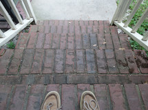 Looking down brick steps