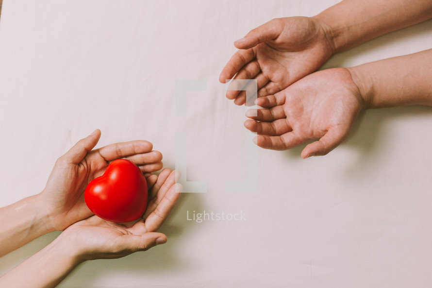 red heart in cupped hands 