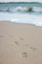 footprints in sand on a beach 