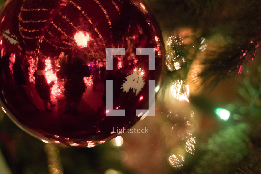ornaments and twinkling Christmas lights 