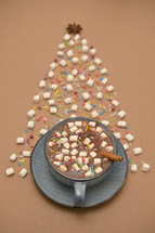 	Conceptual Winter Tree from Hot chocolate cup and Marshmallows