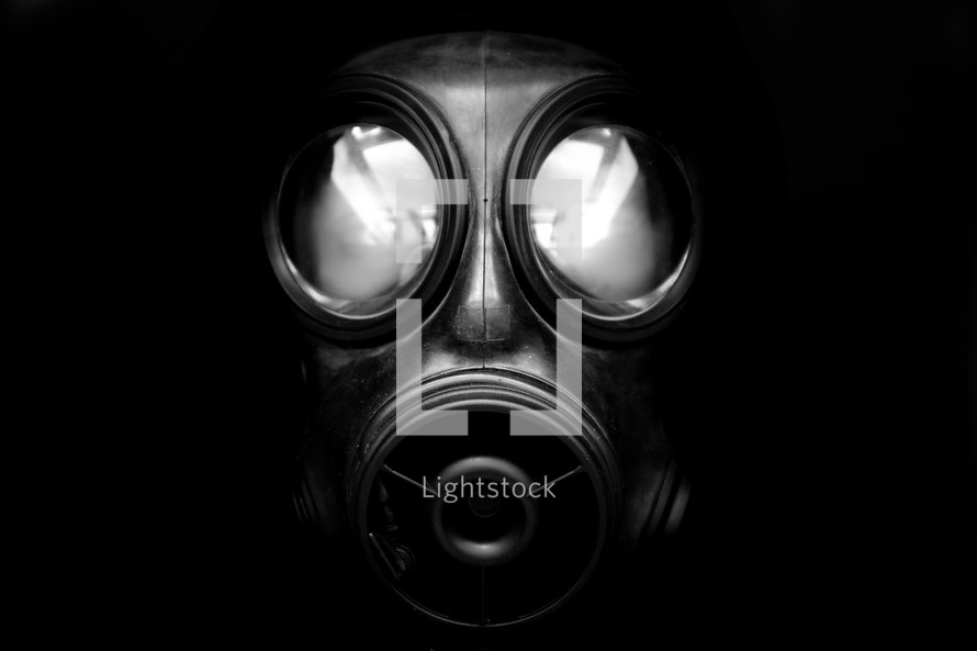 gas mask in the dark, emerging into the daylight