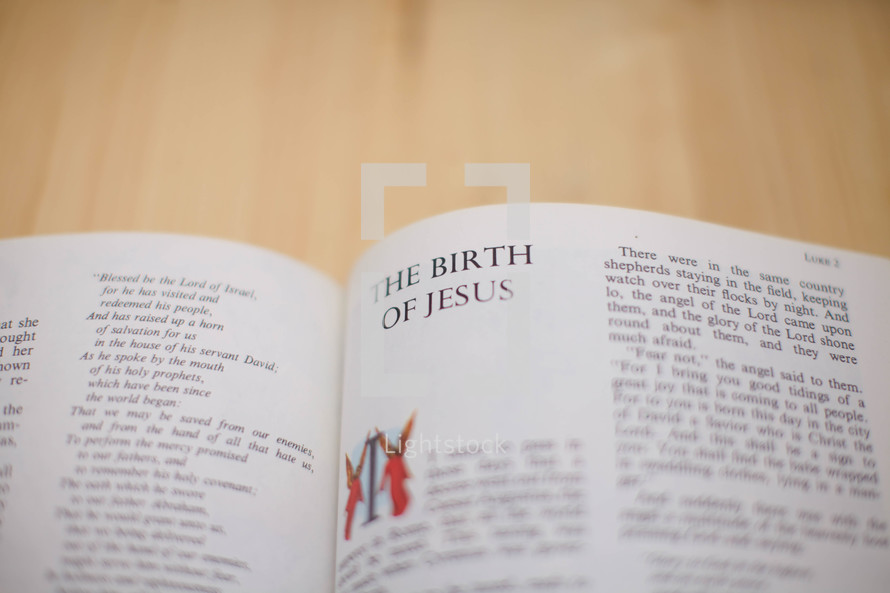 Bible open to the story of "The Birth of Jesus."