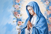 Illustration of the Mother Mary in a blue robe