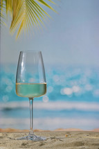 Closeup Summer White Wine Glass on Beach