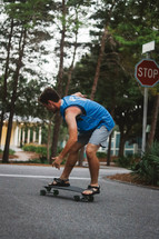 a boy riding a skateboard 