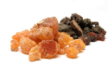 Frankincense resin (in front) and Myrrh resin (in back)