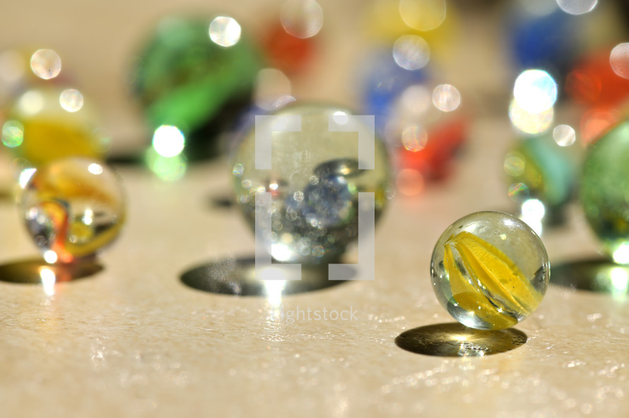 Closeup Glass marble balls and shadows