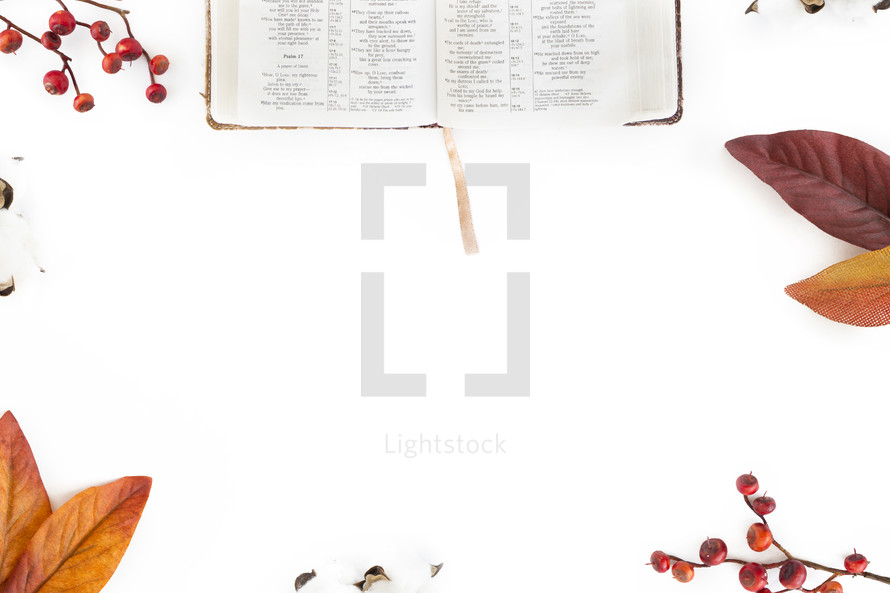 fall scene border with open Bible  