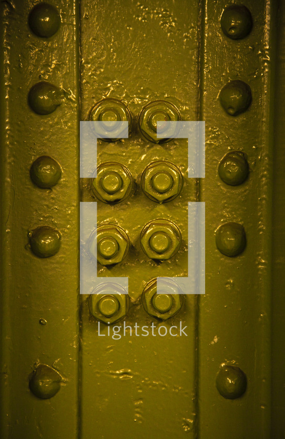 yellow, painted, bolts, metal, texture
